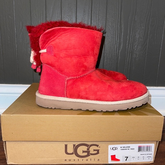 Ugg Selene Boot Red Womens Size 7 Suede Nautical Rope 1006493 - Picture 4 of 8